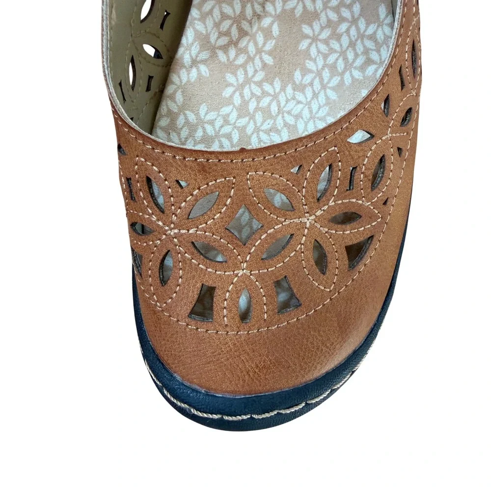 Jambu Rose Encore Tan Brown Mary Jane‎ Flats Velcro Memory Foam Size 11